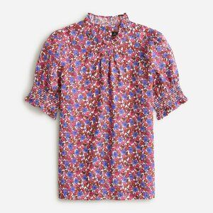 J Crew smocked linen puff-sleeve top in berry floral women's medium M BR890